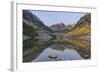 Colorado, White River National Forest, Maroon Bells with Autumn Color at First Light-Rob Tilley-Framed Photographic Print