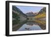 Colorado, White River National Forest, Maroon Bells with Autumn Color at First Light-Rob Tilley-Framed Photographic Print