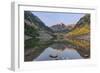Colorado, White River National Forest, Maroon Bells with Autumn Color at First Light-Rob Tilley-Framed Photographic Print