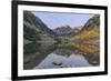 Colorado, White River National Forest, Maroon Bells with Autumn Color at First Light-Rob Tilley-Framed Photographic Print