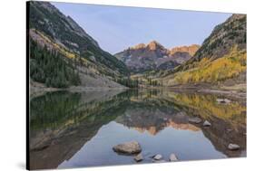 Colorado, White River National Forest, Maroon Bells with Autumn Color at First Light-Rob Tilley-Stretched Canvas