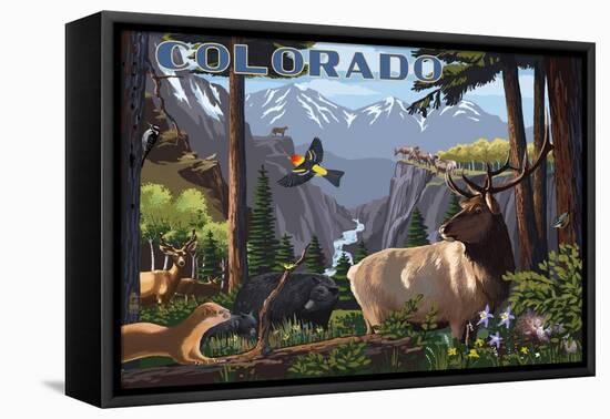 Colorado - Wildlife Utopia-Lantern Press-Framed Stretched Canvas