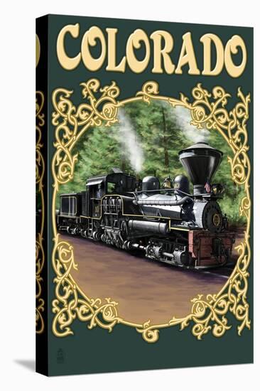 Colordao - Railroad Locomotive-Lantern Press-Stretched Canvas