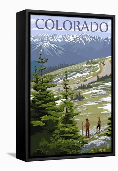 Colordao - Trail Ridge Road-Lantern Press-Framed Stretched Canvas