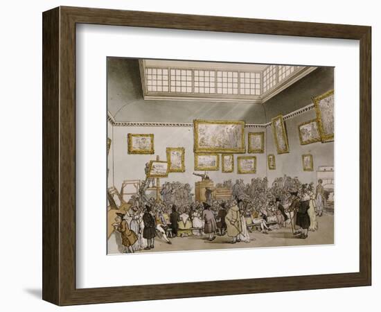 Colored Aquatint of Christies Auction Room, London, 1808-null-Framed Giclee Print