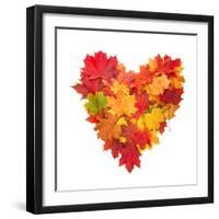 Colored Autumn Leaves In Heart Shape Isolated On White Background-Jag_cz-Framed Art Print