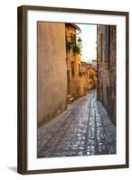 Colored Buildings and Stores Along a Back Street of Spello-Terry Eggers-Framed Photographic Print