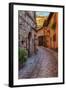 Colored Buildings and Stores Along a Back Street of Spello-Terry Eggers-Framed Photographic Print