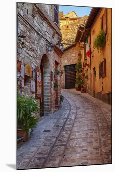 Colored Buildings and Stores Along a Back Street of Spello-Terry Eggers-Mounted Photographic Print