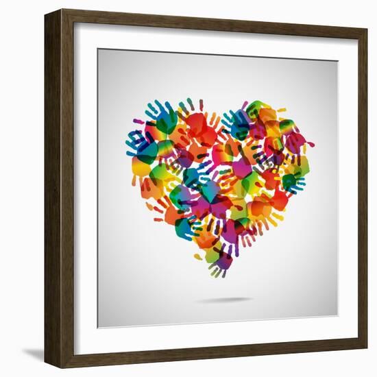 Colored Heart From Hand Print Icons-strejman-Framed Art Print