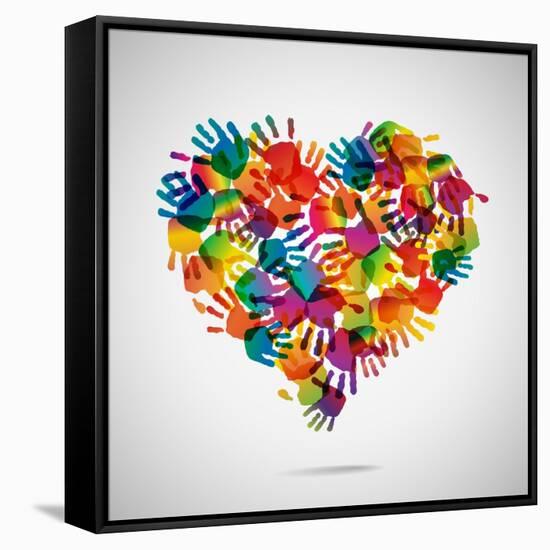 Colored Heart From Hand Print Icons-strejman-Framed Stretched Canvas