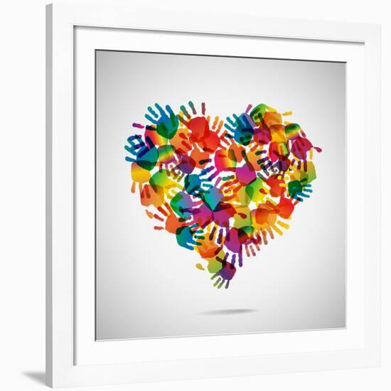 Colored Heart From Hand Print Icons-strejman-Framed Art Print