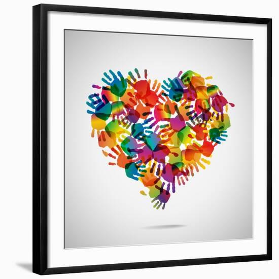 Colored Heart From Hand Print Icons-strejman-Framed Art Print