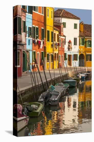 Colored House Facades Along a Canal, Burano Island, Venice, Veneto, Italy-Guy Thouvenin-Stretched Canvas