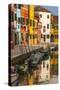 Colored House Facades Along a Canal, Burano Island, Venice, Veneto, Italy-Guy Thouvenin-Stretched Canvas