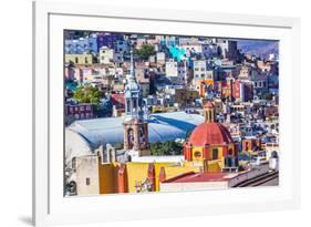 Colored Houses Iglesia de San Roque Market Mercado Hidalgo Guanajuato, Mexico-William Perry-Framed Premium Photographic Print
