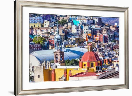 Colored Houses Iglesia de San Roque Market Mercado Hidalgo Guanajuato, Mexico-William Perry-Framed Premium Photographic Print