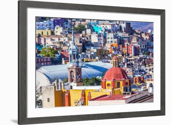 Colored Houses Iglesia de San Roque Market Mercado Hidalgo Guanajuato, Mexico-William Perry-Framed Premium Photographic Print