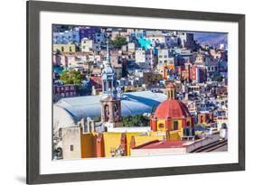 Colored Houses Iglesia de San Roque Market Mercado Hidalgo Guanajuato, Mexico-William Perry-Framed Premium Photographic Print