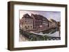 Colored houses reflected in River Lauch at sunset, Petite Venise, Colmar, Haut-Rhin department, Als-Roberto Moiola-Framed Photographic Print