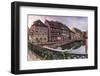 Colored houses reflected in River Lauch at sunset, Petite Venise, Colmar, Haut-Rhin department, Als-Roberto Moiola-Framed Photographic Print