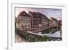 Colored houses reflected in River Lauch at sunset, Petite Venise, Colmar, Haut-Rhin department, Als-Roberto Moiola-Framed Photographic Print