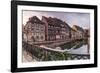 Colored houses reflected in River Lauch at sunset, Petite Venise, Colmar, Haut-Rhin department, Als-Roberto Moiola-Framed Photographic Print