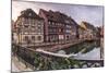 Colored houses reflected in River Lauch at sunset, Petite Venise, Colmar, Haut-Rhin department, Als-Roberto Moiola-Mounted Photographic Print