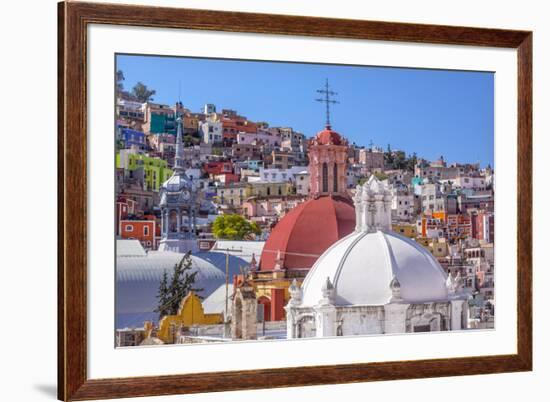 Colored Houses, San Roque Church, Market, Hidalgo, Guanajuato, Mexico-William Perry-Framed Premium Photographic Print
