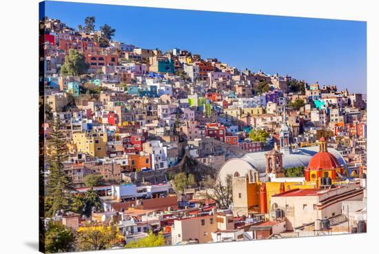 Colored Houses, San Roque Church, Market, Hidalgo, Guanajuato, Mexico-William Perry-Stretched Canvas