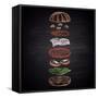 Colored Illustration of Chalk Drawn Apple Burger with Turkey Cutlet and Ingredients. Burger Menu Co-Anat_OM-Framed Stretched Canvas