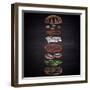 Colored Illustration of Chalk Drawn Apple Burger with Turkey Cutlet and Ingredients. Burger Menu Co-Anat_OM-Framed Art Print