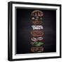 Colored Illustration of Chalk Drawn Apple Burger with Turkey Cutlet and Ingredients. Burger Menu Co-Anat_OM-Framed Art Print