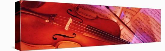 Colored Lights, Close-up of a Violin-null-Stretched Canvas