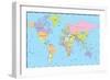 Colored World Map - Borders, Countries and Cities - Illustration-dikobraziy-Framed Art Print