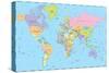 Colored World Map - Borders, Countries and Cities - Illustration-dikobraziy-Stretched Canvas