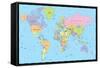 Colored World Map - Borders, Countries and Cities - Illustration-dikobraziy-Framed Stretched Canvas