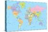 Colored World Map - Borders, Countries and Cities - Illustration-dikobraziy-Stretched Canvas