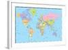 Colored World Map - Borders, Countries and Cities - Illustration-dikobraziy-Framed Art Print