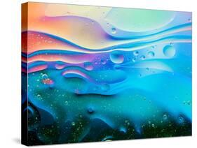 Colorful Abstract Background with Oil Drops on Water-Abstract Oil Work-Stretched Canvas