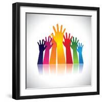 Colorful Abstract Hand Vectors Raised Together Showing Unity-smarnad-Framed Art Print