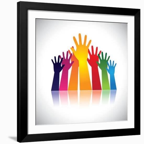 Colorful Abstract Hand Vectors Raised Together Showing Unity-smarnad-Framed Art Print