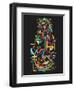 Colorful Abstract Tech Shapes on Black Background,Vector-gudron-Framed Art Print