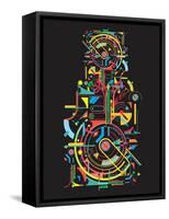 Colorful Abstract Tech Shapes on Black Background,Vector-gudron-Framed Stretched Canvas