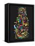 Colorful Abstract Tech Shapes on Black Background,Vector-gudron-Framed Stretched Canvas