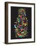 Colorful Abstract Tech Shapes on Black Background,Vector-gudron-Framed Art Print