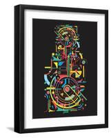 Colorful Abstract Tech Shapes on Black Background,Vector-gudron-Framed Art Print