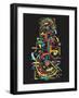 Colorful Abstract Tech Shapes on Black Background,Vector-gudron-Framed Art Print