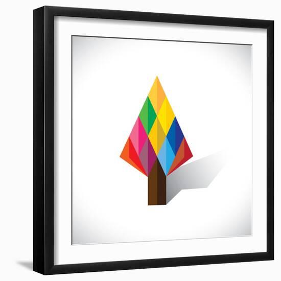 Colorful Abstract Tree Icon(Sign) Made Of Diamond Shapes-smarnad-Framed Art Print