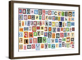 Colorful Alphabet Made Of Magazine Clippings And Letters . Isolated On White-donatas1205-Framed Art Print